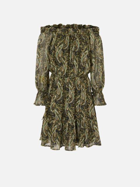 PINKO OFF-THE-SHOULDER MINI DRESS WITH CASHMERE PRINT