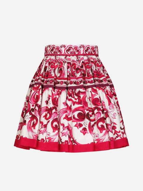 Short Majolica-print poplin skirt
