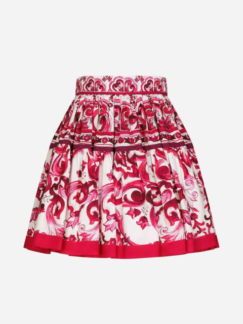 スカート DOLCE & GABBANA GONNA A BALZE IN POPELINE STAMPA MAJOLICA Majolica printed cotton poplin skirt in purple - Dolce