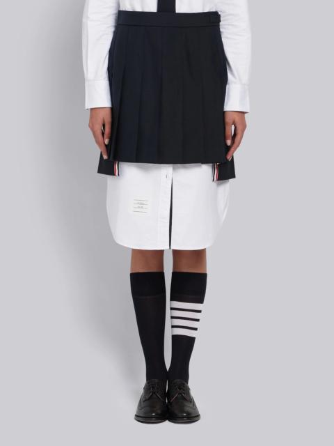 Thom Browne Navy School Uniform Plain Weave Grosgrain Stripe Dropped Back Pleated Mini Skirt
