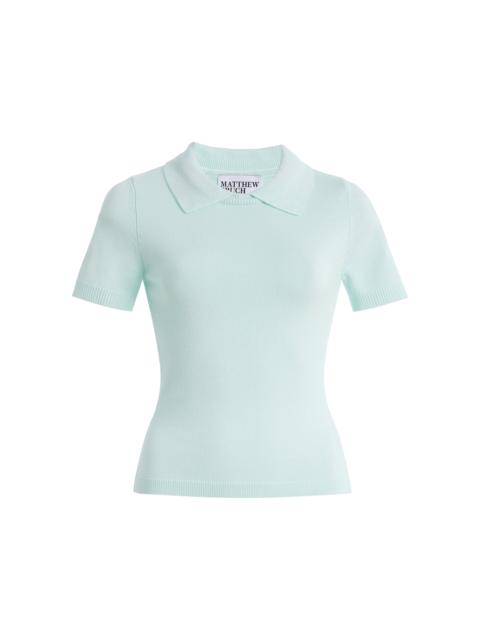 MATTHEW BRUCH Collared Knit T-Shirt light blue