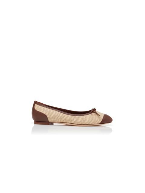 Manolo Blahnik Cream and Brown Raffia Ballerina Flats
