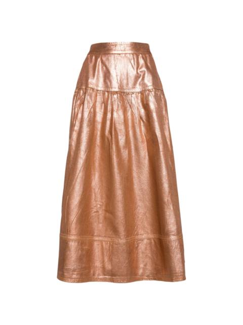 ULLA JOHNSON Astrid foiled-finish midi skirt
