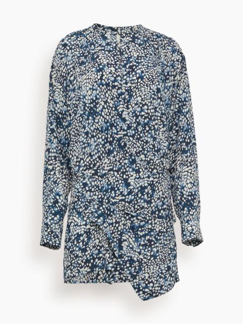 Isabel Marant Habla Floral Asymmetric Long Sleeve Wrap Dress in Midnight/White