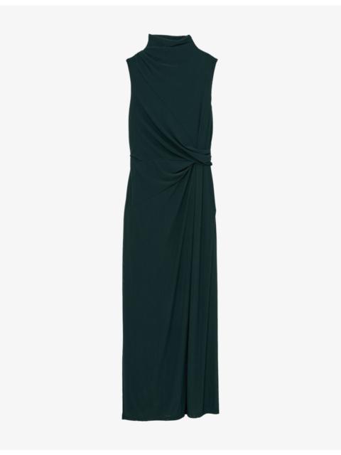 REISS Dylan Draped Stretch-Mesh Maxi Dress