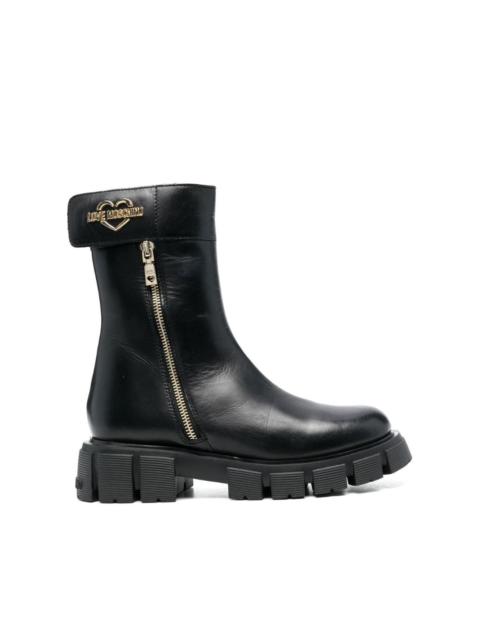 Moschino logo-plaque leather boots