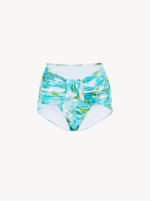 Chloé AQUA FLOWER-PRINT MID-RISE DRAPED BIKINI BOTTOMS