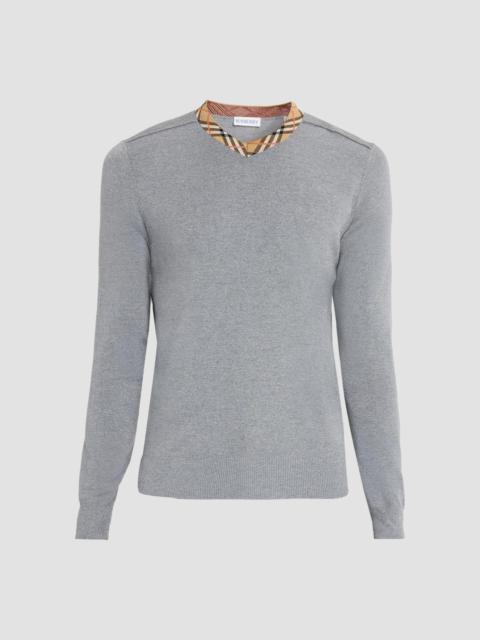 Burberry Men's Maxim Wool Check Collar Sweater - Grey