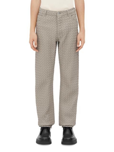 Bottega Veneta Men's Intrecciato Leather Pants - Metallic Mist