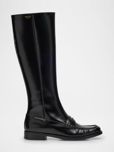 Prada Spazzolato Leather Knee-High Boots