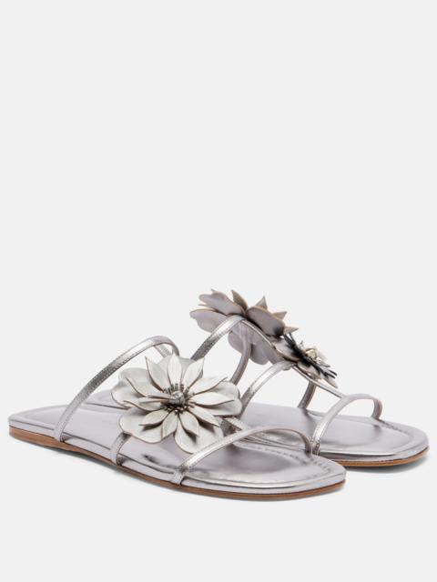 Zimmermann Floral-appliqué metallic leather sandals