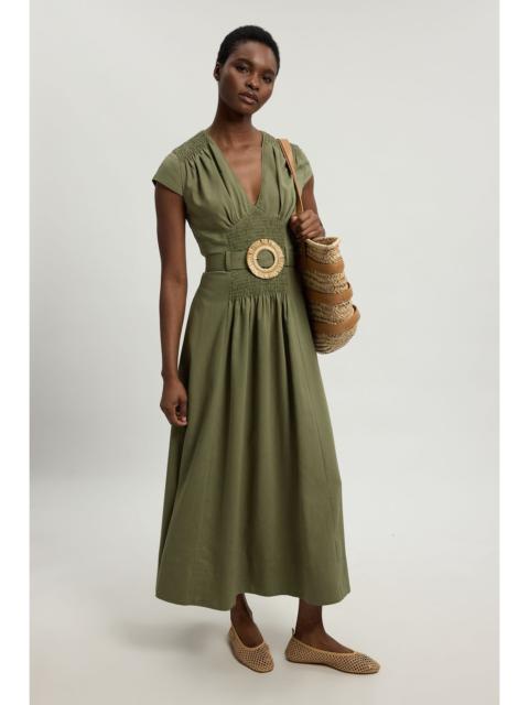 KAREN MILLEN Shirred V Neck Belt Detail Woven Maxi Dress