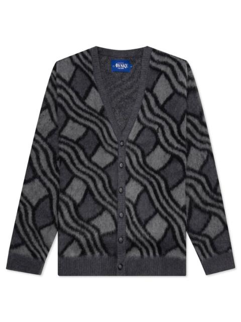 AWAKE NY WAVY JACQUARD MOHAIR CARDIGAN - CHARCOAL/GREY
