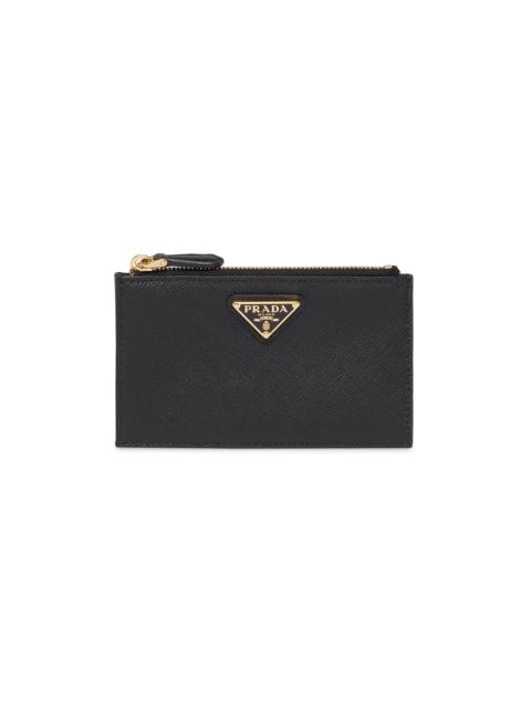 Prada Women's Saffiano Leather Card Holder - Black Gold