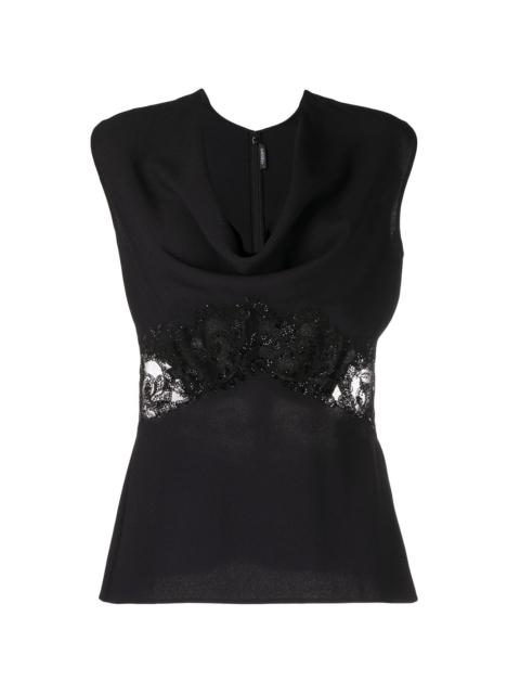 lace-panelled sleeveless top