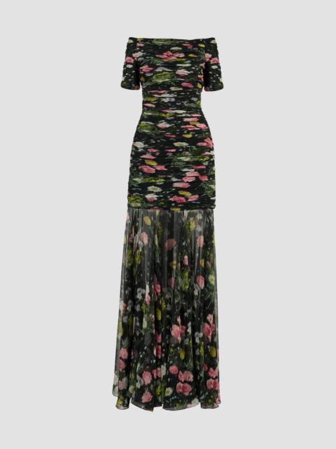 CAROLINA HERRERA Women's Floral Silk Ruched Off-Shoulder Gown - Black Multi