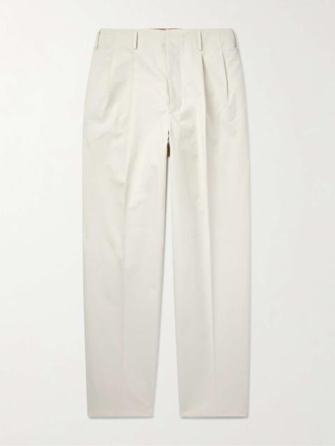 Loro Piana Gosen Straight-Leg Pleated Cotton-Blend Trousers