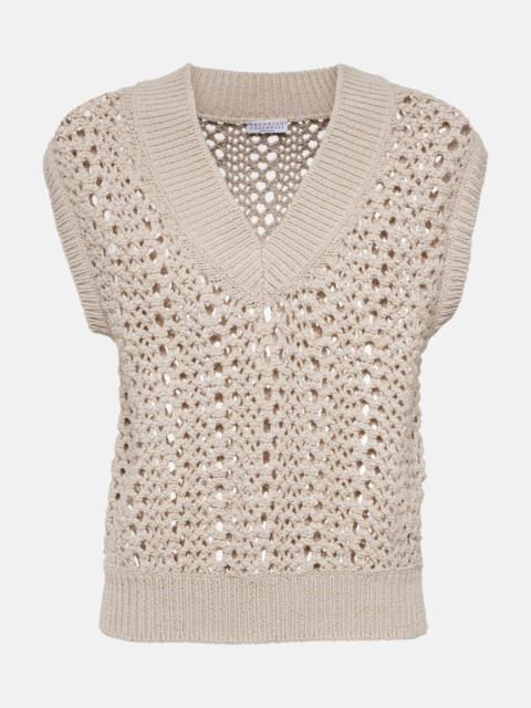 Open-knit cotton-blend sweater vest
