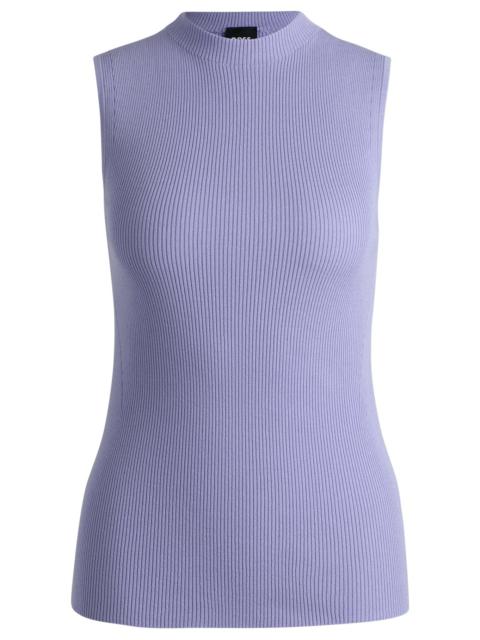BOSS SLEEVELESS MOCK-NECK TOP IN RIBBED FABRIC