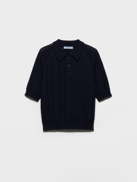 Prada Short-sleeved openwork cotton polo shirt