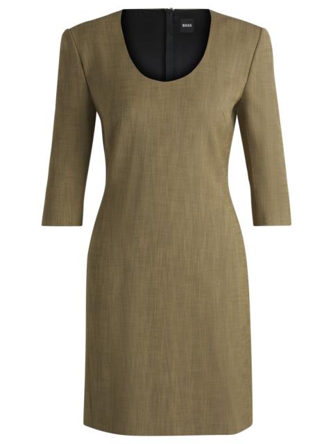 BOSS SCOOP-NECK DRESS IN HERRINGBONE STRETCH FABRIC