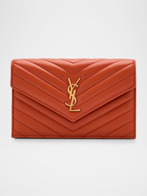 SAINT LAURENT Small YSL Wallet on Chain in Grain Leather