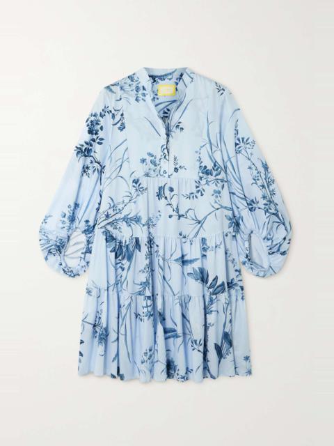 Tiered floral-print cotton-voile mini shirt dress