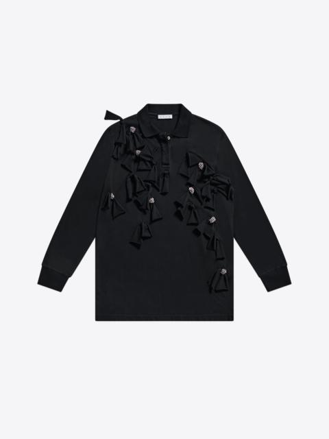 AREA ALLOVER CRYSTAL EMBELLISHED BOW LONG SLEEVE POLO