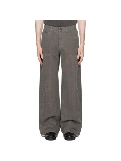Tonywack Gray Grain Canvas Distressed Work Pants