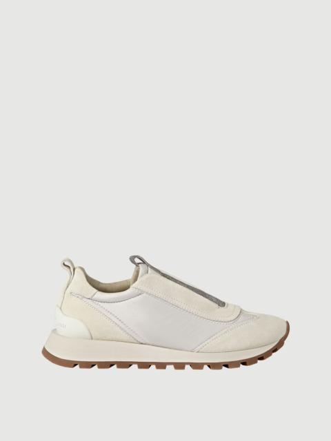 Brunello Cucinelli Suede and techno fabric runners with precious detail