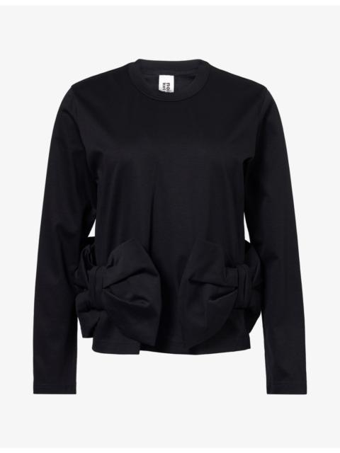 Noir Kei Ninomiya Oversized-Bow Long-Sleeve Cotton Top