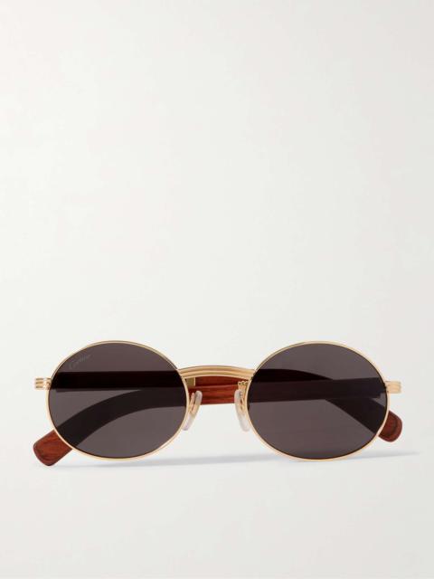 Cartier Première Round-Frame Gold-Tone and Wood Sunglasses