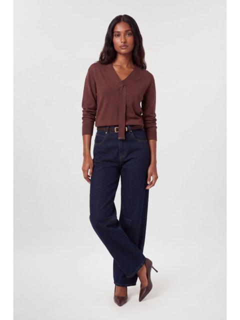 KAREN MILLEN Viscose Blend Tie Neck Knit Jumper
