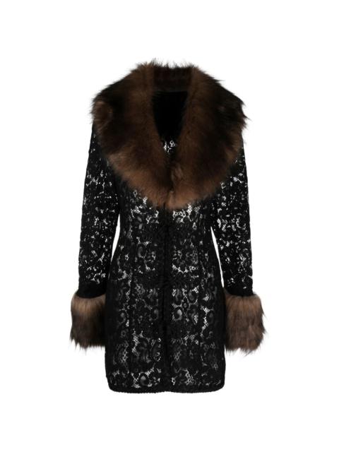 Alessandra Rich floral-lace faux-fur coat