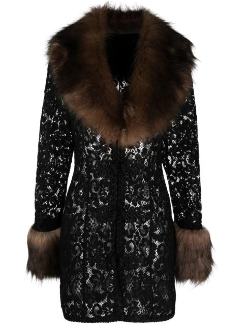 Alessandra Rich floral-lace faux-fur coat