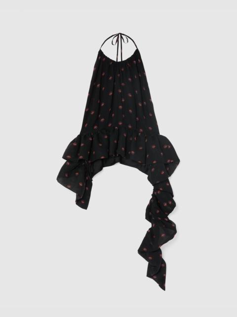 LIBEROWE TAMARA PEPLUM TOP BLACK PRINT