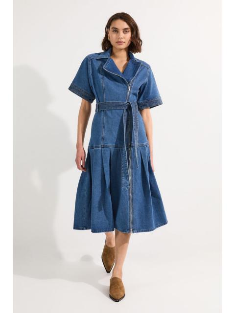 KAREN MILLEN Denim Pleated Hem Biker Dress