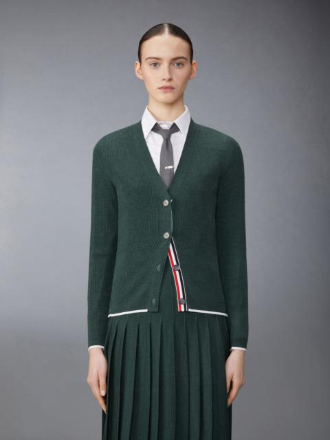 Thom Browne Wool Silk Blend Tipping Rib Stitch Cable Cardigan