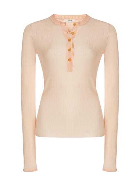 Chloé Fine-Knit Wool Henley Top orange