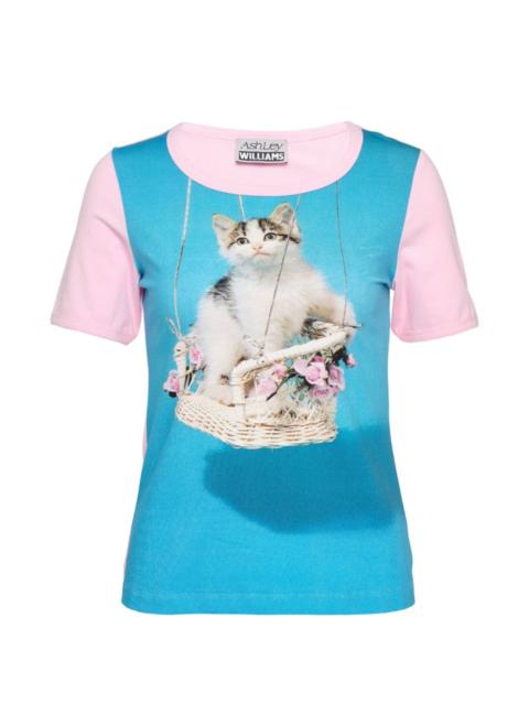 ASHLEY WILLIAMS kitten-print panelled T-shirt