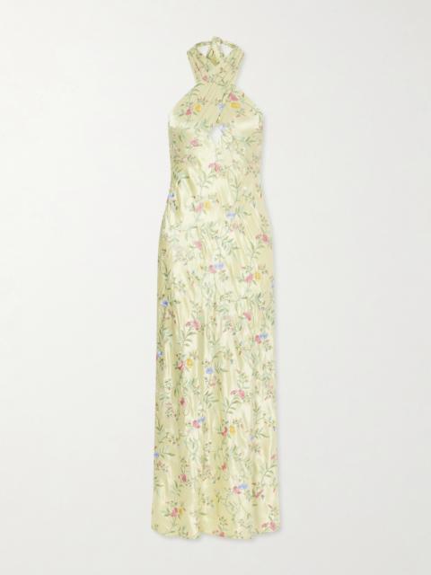 RIXO Dune Floral-embroidered Satin Maxi Dress