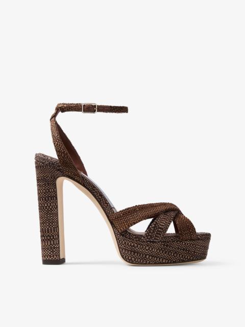 JIMMY CHOO Kove 120 Chocolate and Tan Fine Raffia Platform Sandals
