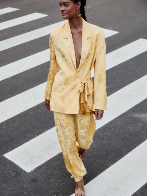 Beige Notched Lapel Front Ties Blazer