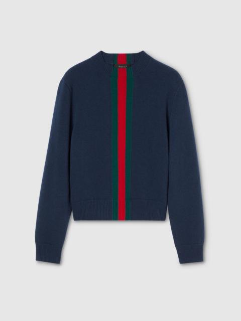 GUCCI Fine knit wool sweater with Web