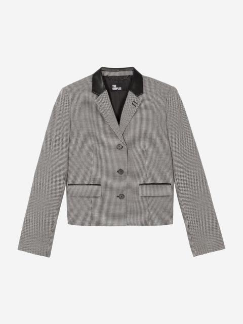 The Kooples SHORT BLACK AND WHITE HOUNDSTOOTH TAILORED JACKET