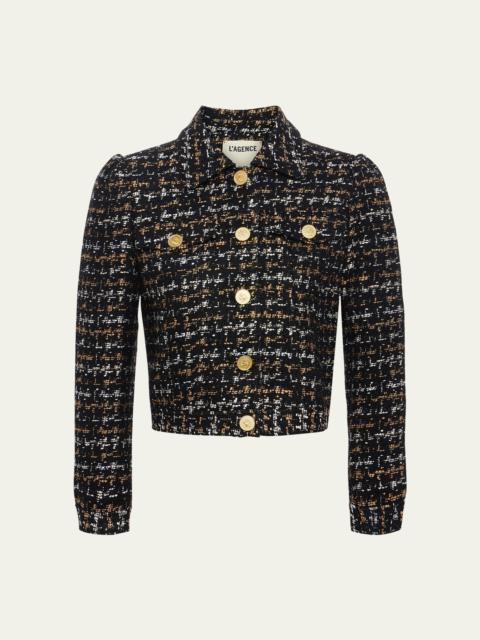 L'AGENCE Kasey Tweed Bracelet-Sleeve Jacket