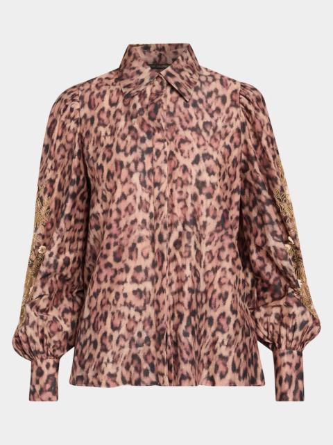 KOBI HALPERIN Lizzie Beaded Animal-Print Blouse