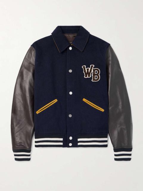 Logo-Appliquéd Leather and Brushed Wool-Blend Varsity Jacket
