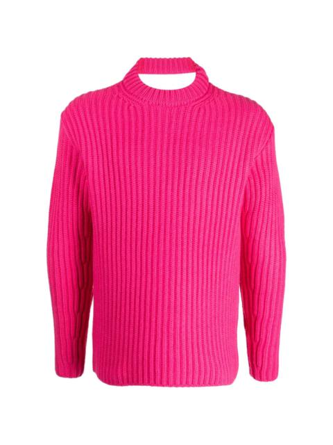 cut-out ribbed-knit merino jumper