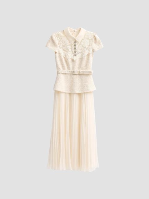 self-portrait Women's Lace & Boucle Midi Dress - Cream